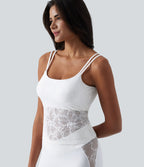 Débardeur yoga SoftlyZero™ col U dos nu torsadé dentelle avec brassière intégrée - longueur extended