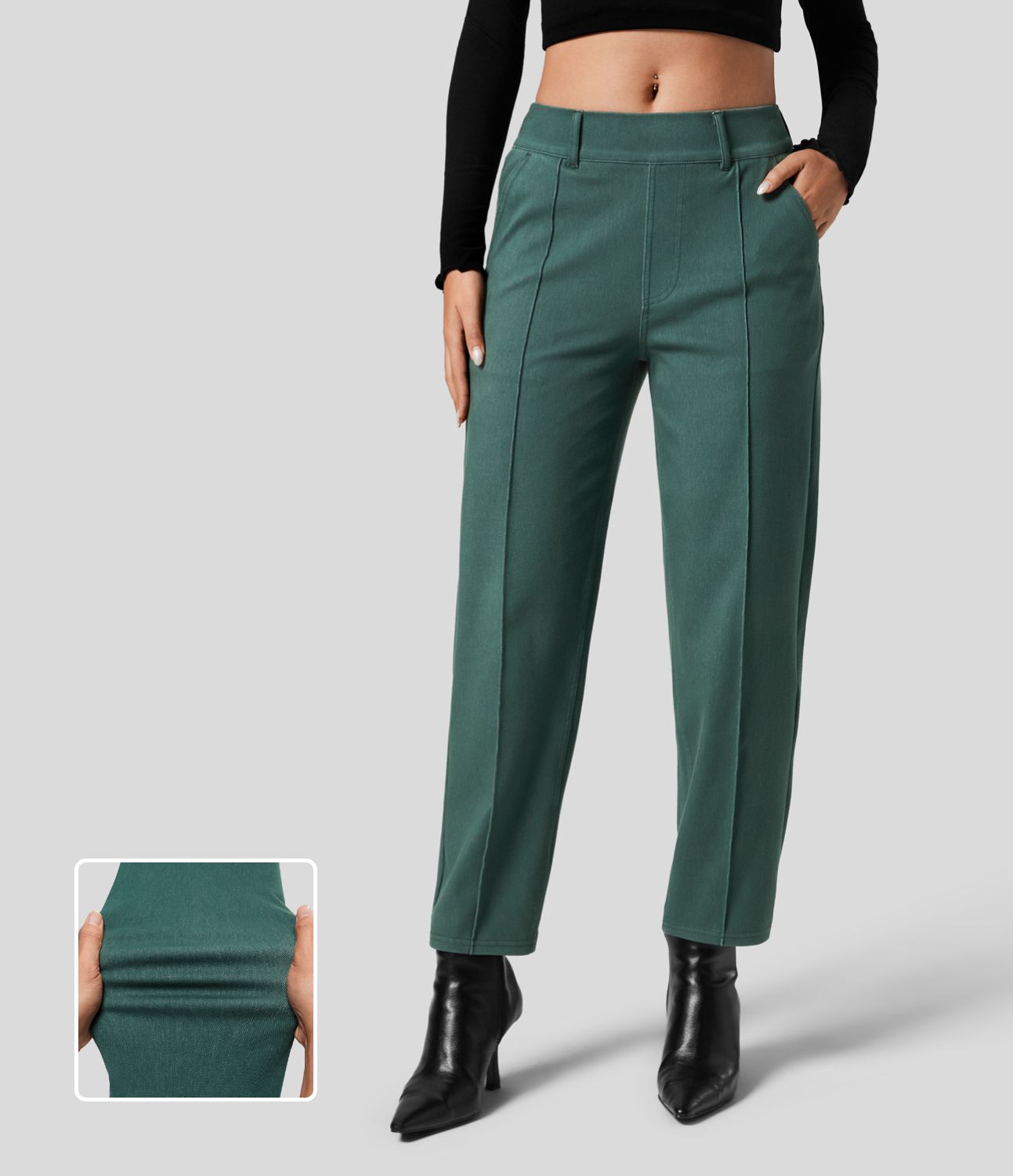 Halara Flex™ Jean Casual Tapered en Tricot Extensible Coloré avec Taille Haute et Poches Latérales