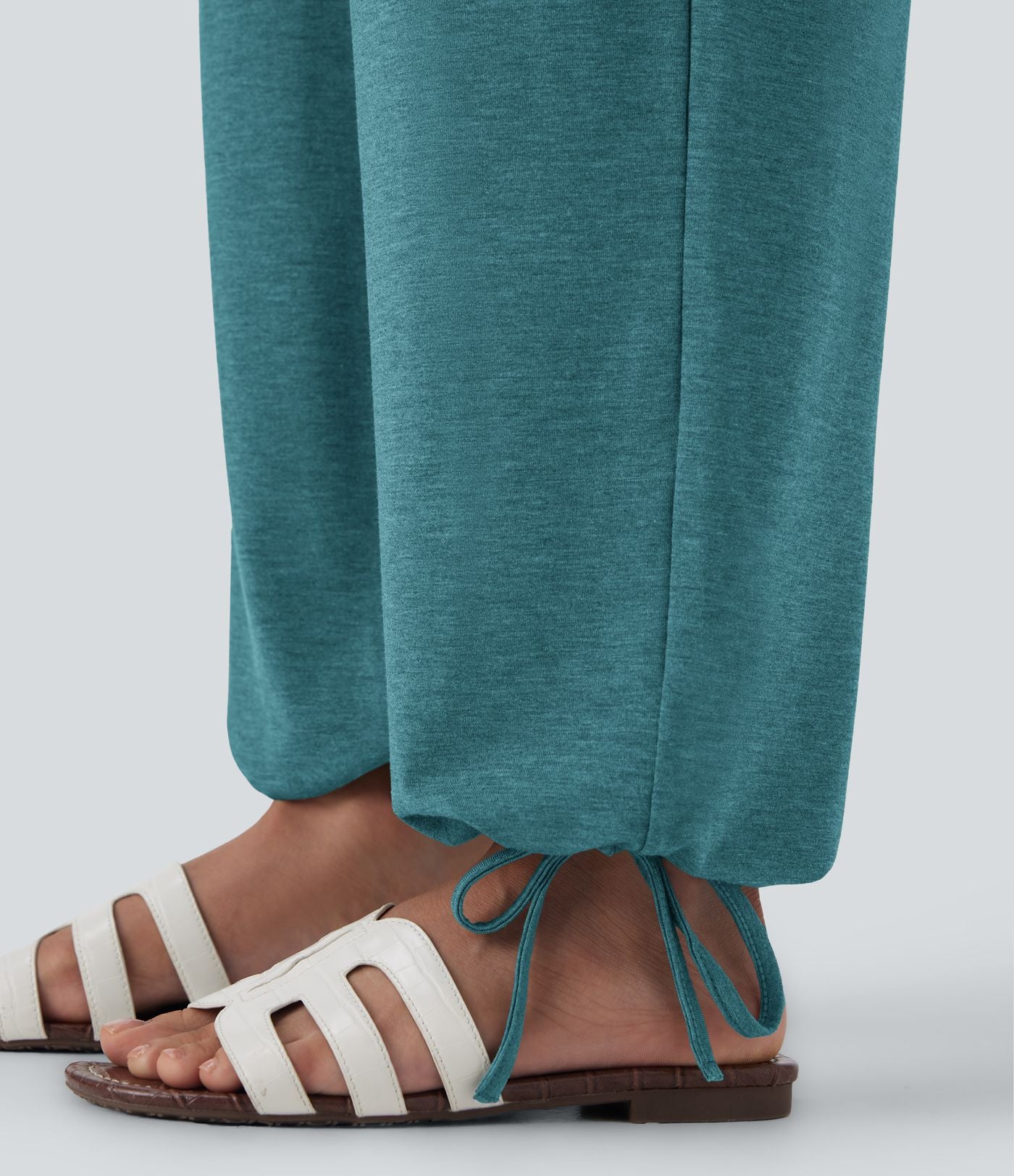 Pantalon de jogging décontracté à taille haute croisée avec poches latérales et cordon de serrage