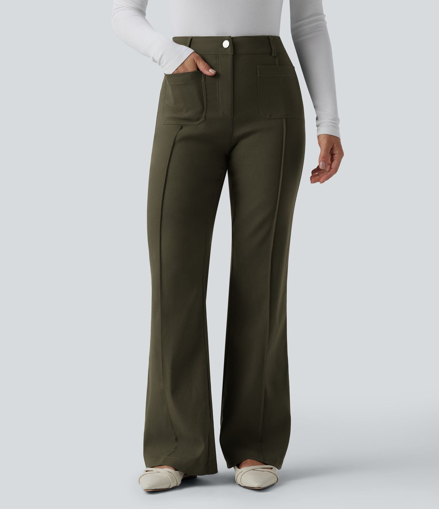 Pantalon tailleur évasé taille haute avec poches