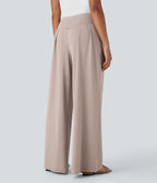 Pantalon large fluide taille haute avec poches latérales