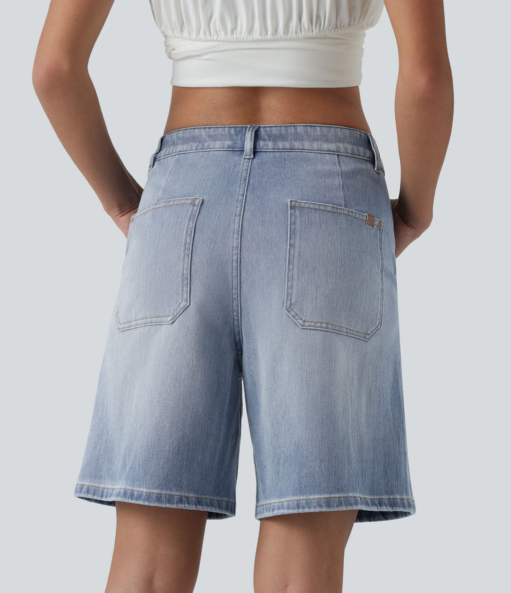 Short en jean Halara Flex™ mi-taille ample délavé décontracté avec poches