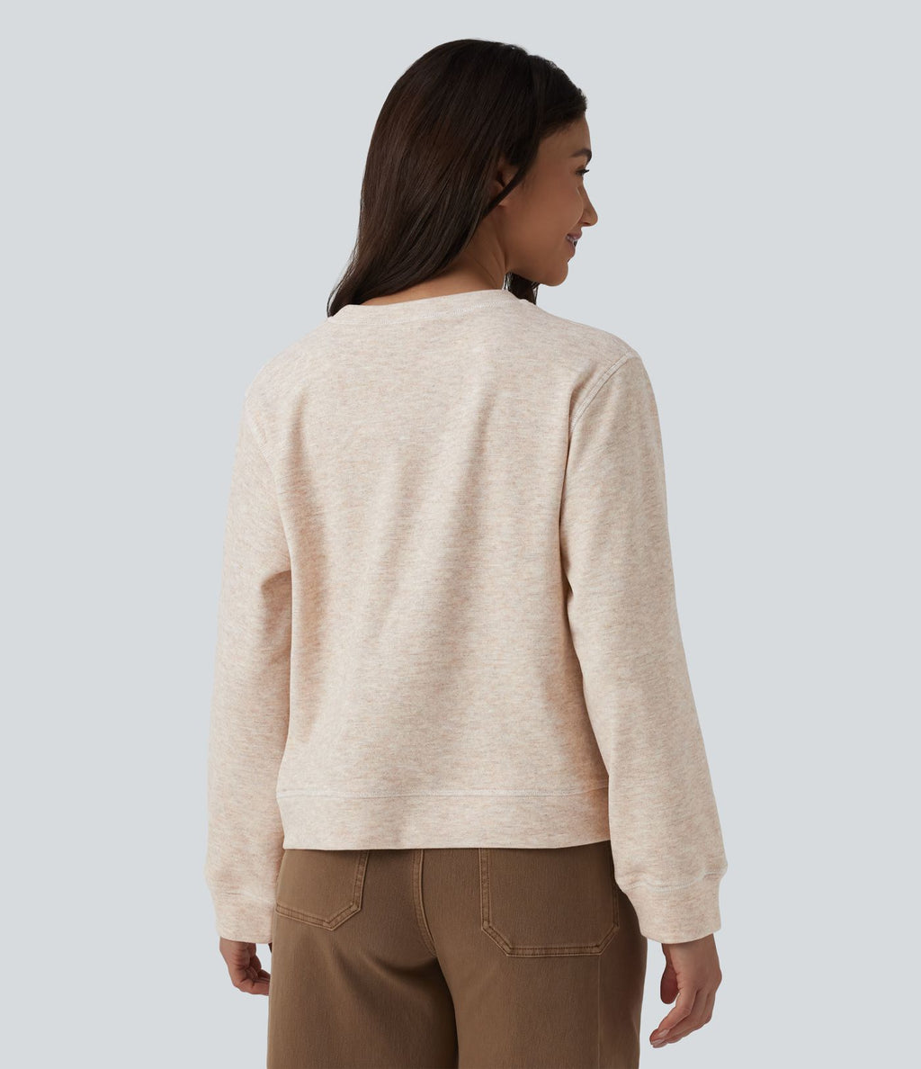 Sweat-shirt casual chiné col rond à manches longues avec surpiqûres