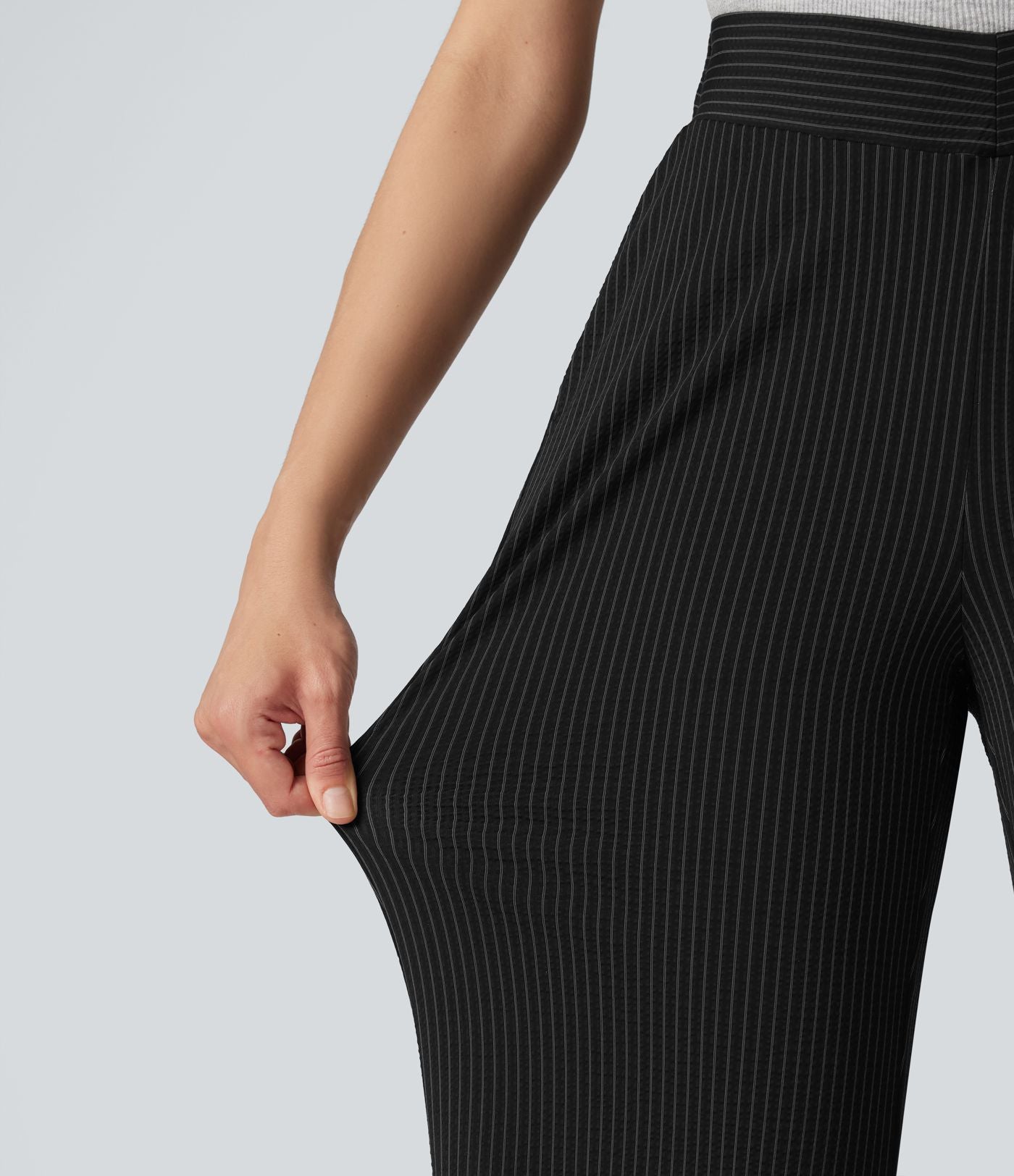 Pantalon décontracté évasé à rayures, taille haute, séchage rapide, ceinture en V, avec poches - Protection solaire UPF40+