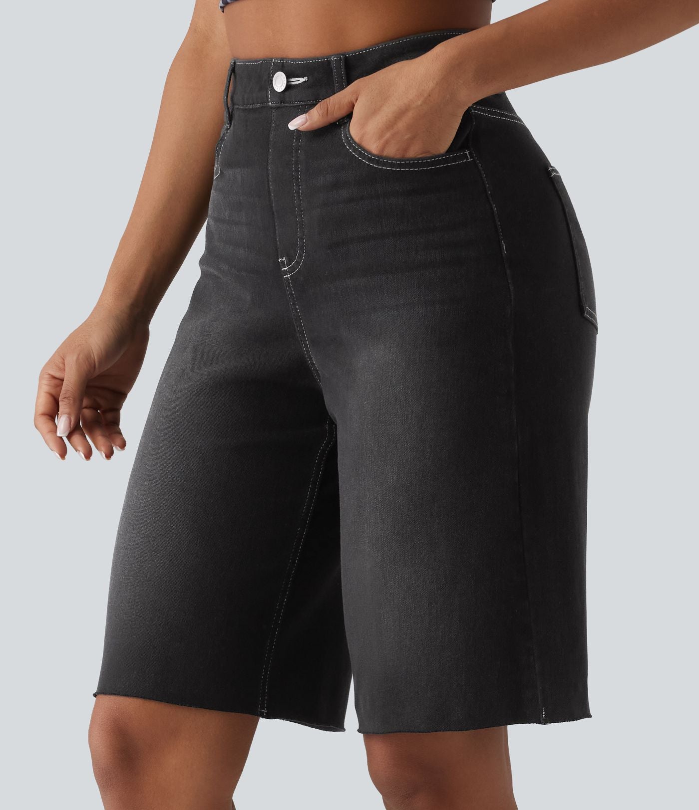 Halara Flex™ Bermuda en denim taille haute ventre plat avec poches