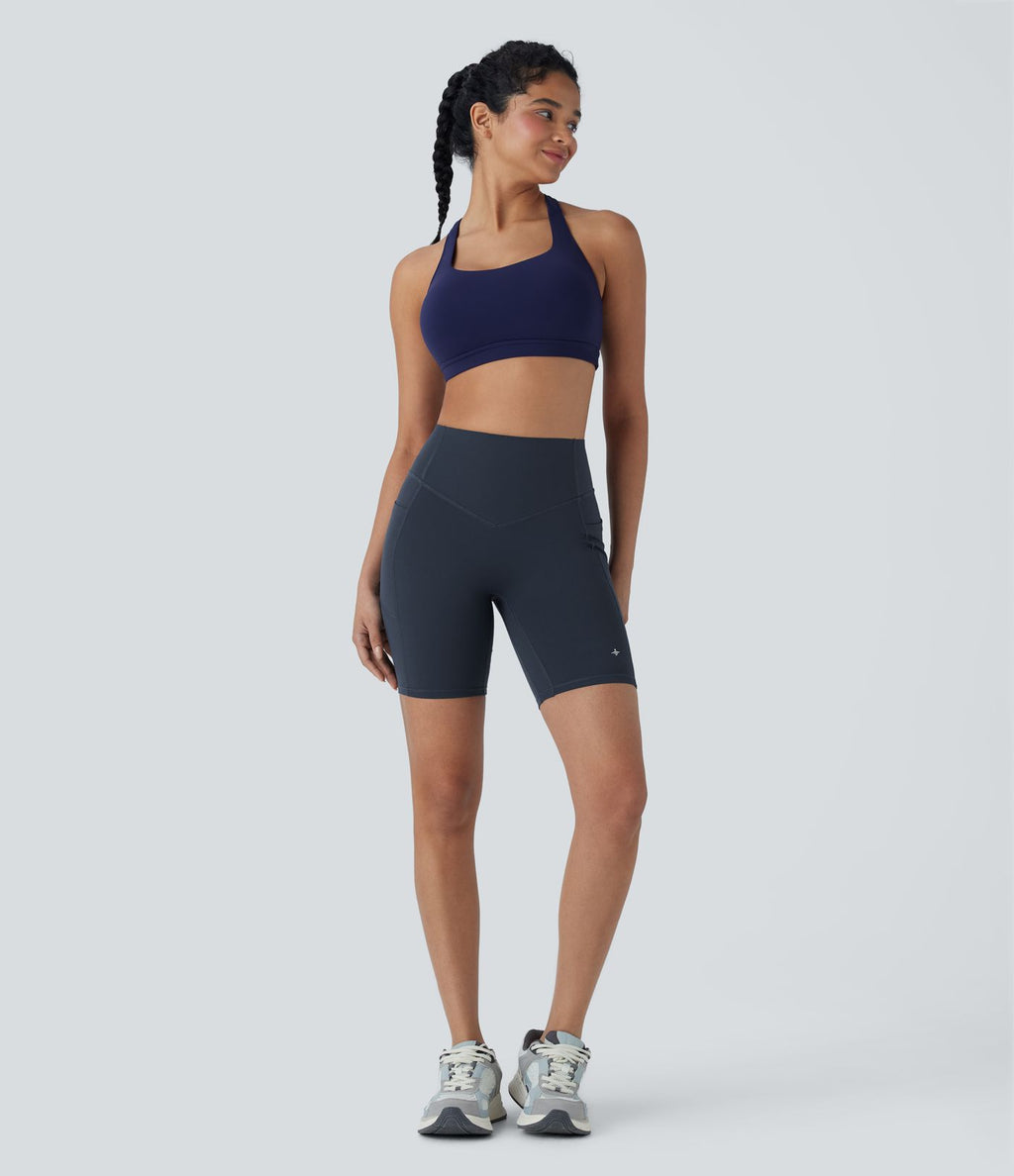 Short cycliste 17,5 cm d'entraînement gainant galbant taille haute avec poches Halara UltraSculpt™
