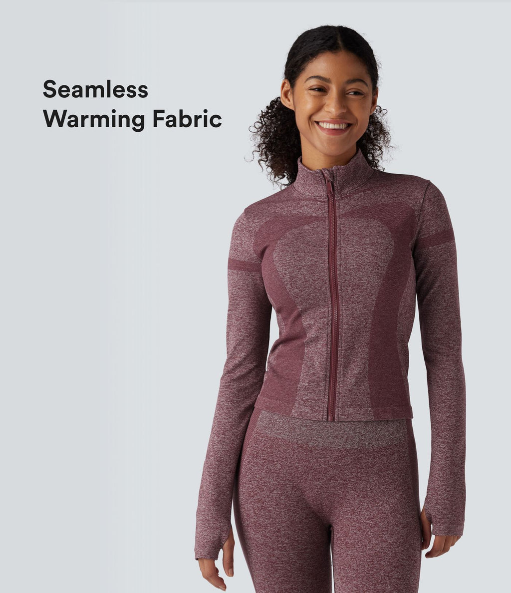 Veste de yoga chaude OneForm Seamless Flow col montant zippée à manches longues avec passage de pouce