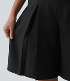 Bermuda ample infroissable taille haute plissé aspect lin avec fermeture éclair invisible et poches