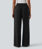 Pantalon bureau taille haute rayé, coupe ample avec poches