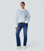 Pull col rond motif rayé bicolore à manches longues