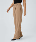 Pantalon de travail Halara Flex™ droit froncé avec poche zippée, taille haute