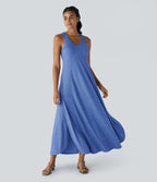 Robe Casual Débardeur Longue Fluide Fendue Dos Nu à Col en U