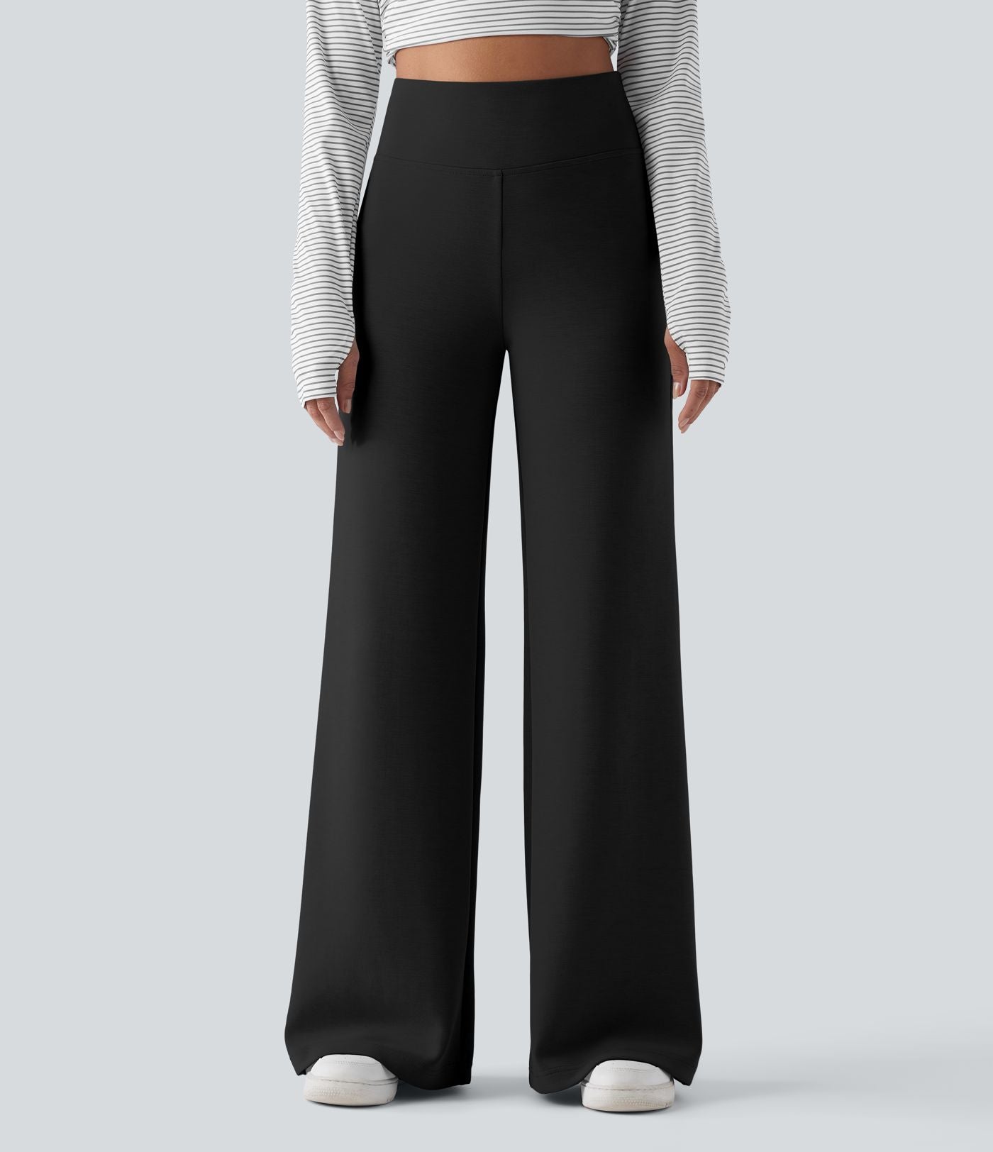 Pantalon décontracté ample taille haute avec poches