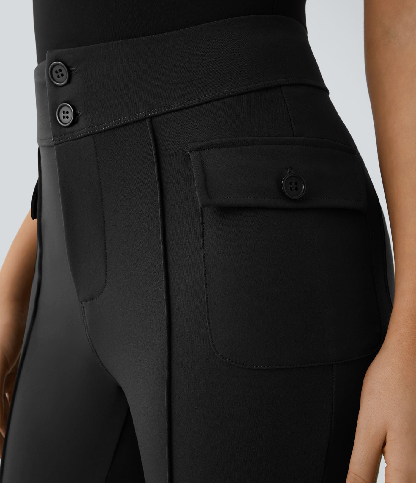 Pantalon cargo décontracté évasé taille haute avec poches à rabat latérales