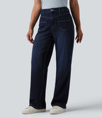 Halara Flex™ Jean coupe droite décontracté taille mi-haute avec poches