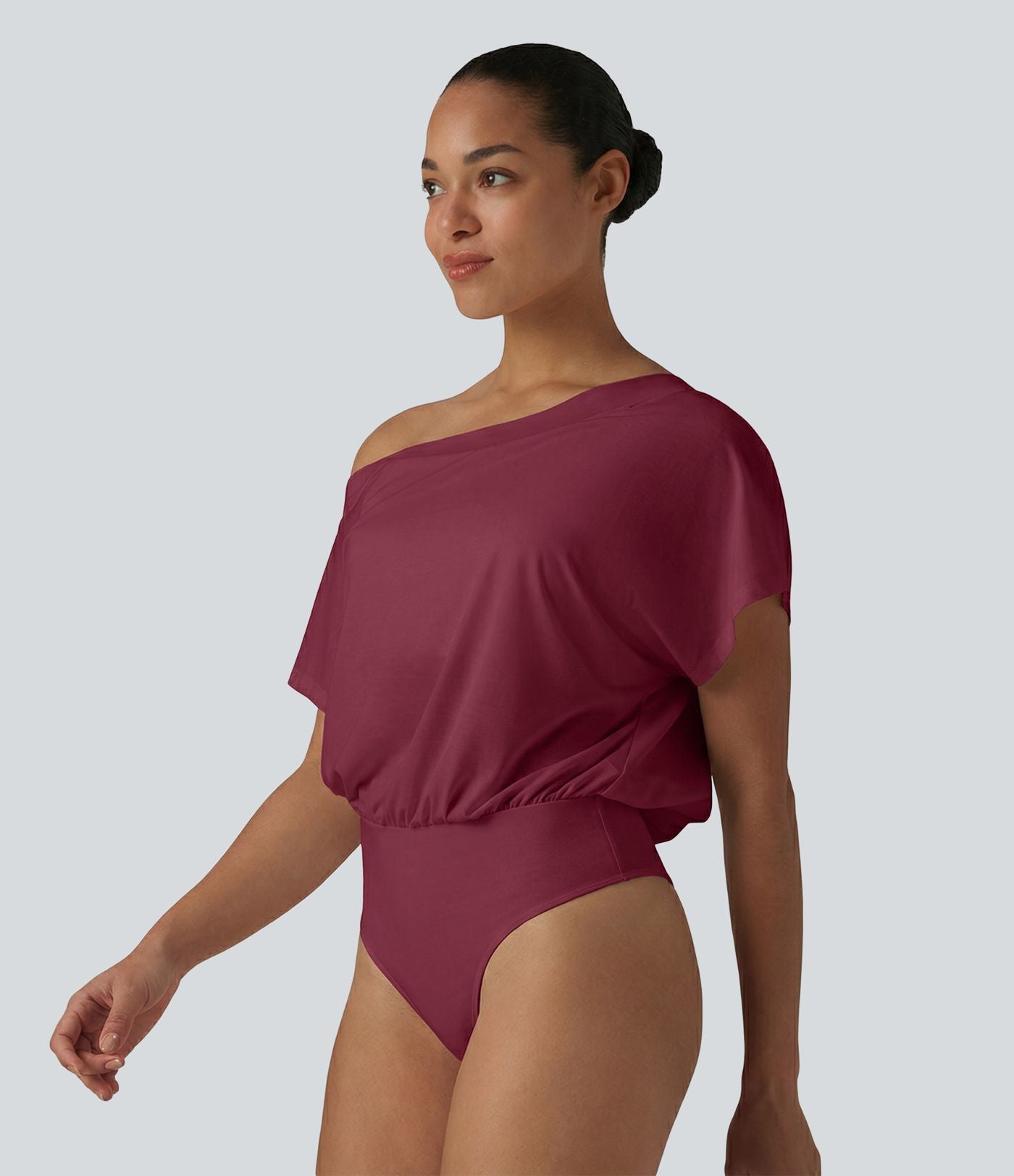 Body casual asymétrique une épaule à manches courtes, séchage rapide et soutien-gorge intégré