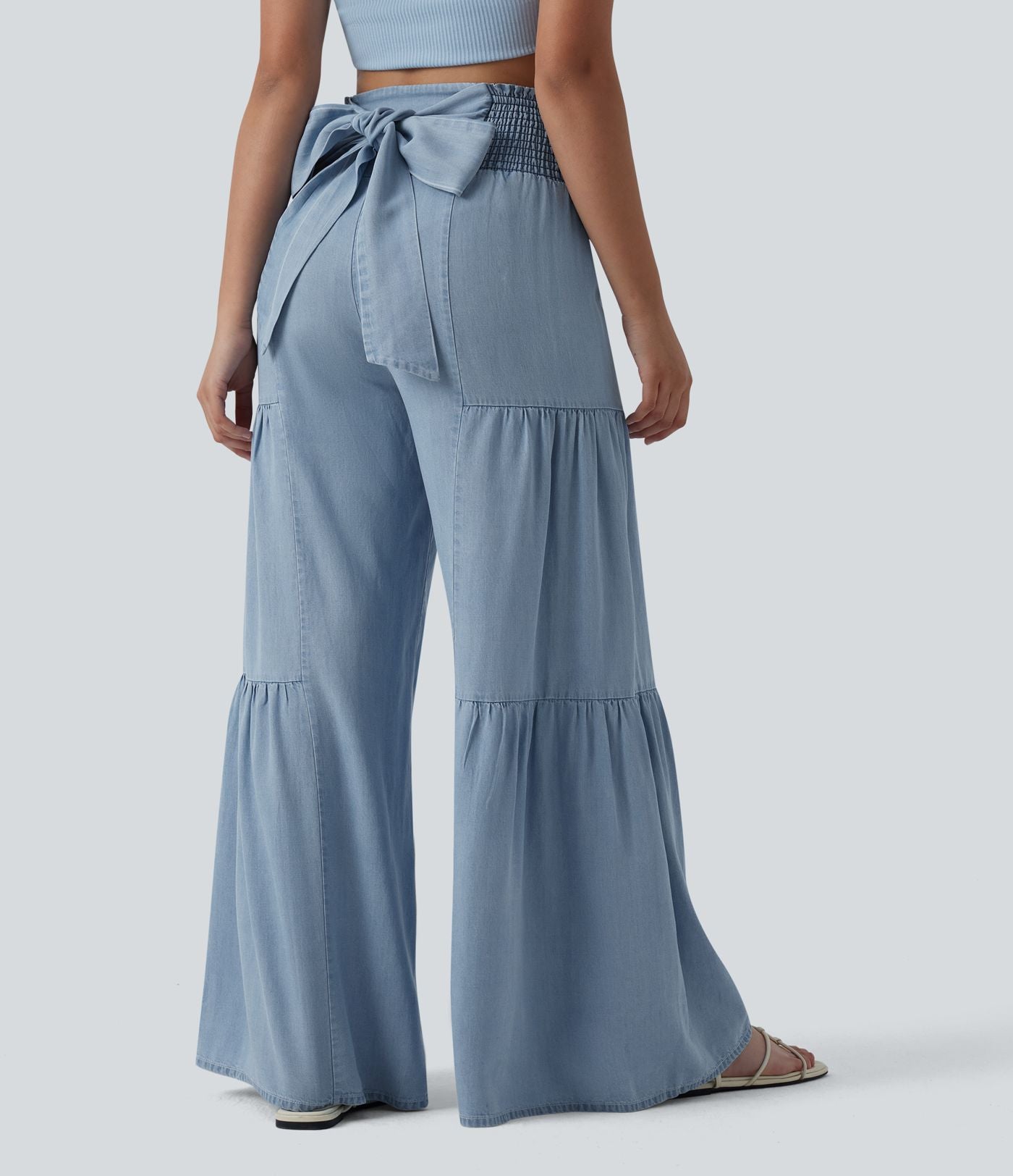 Jean large décontracté drapé taille haute en lyocell avec cordon de serrage et poches