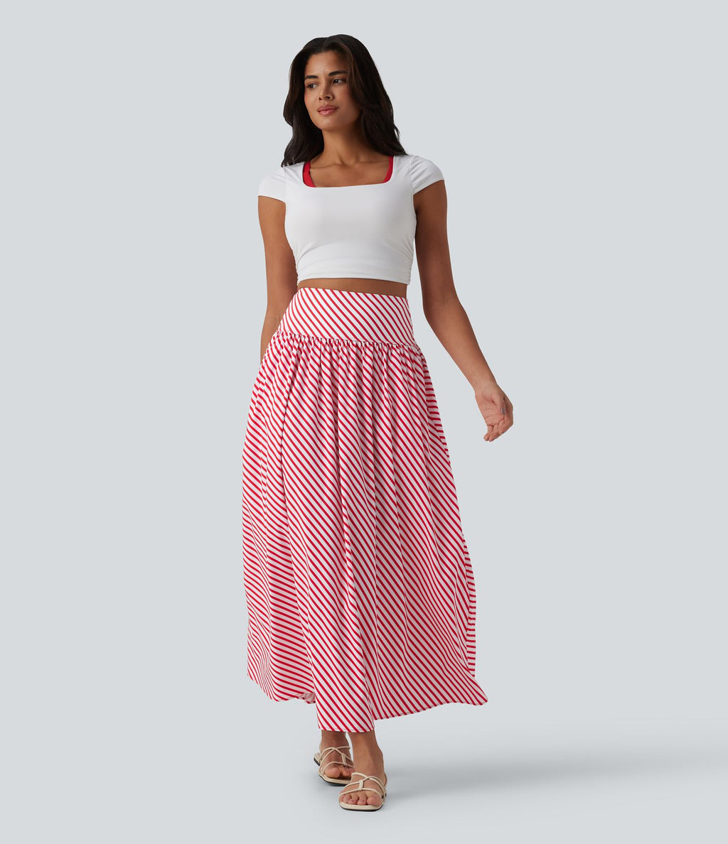 Jupe longue fluide casual à rayures taille haute avec poches