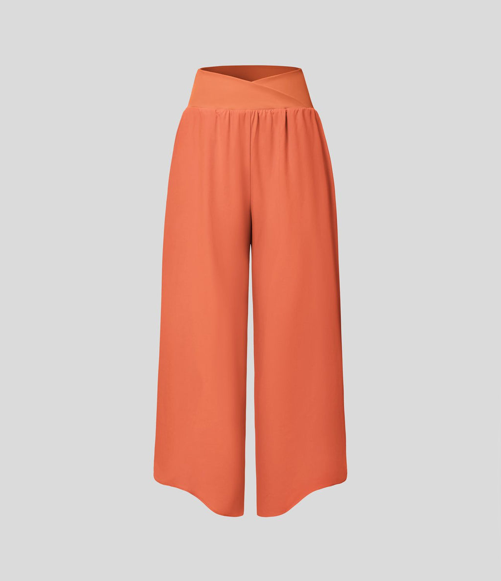 Breezeful™ Pantalon Fluide Vacances Séchage Rapide Taille Haute Croisée Poches Latérales Plissées Fente