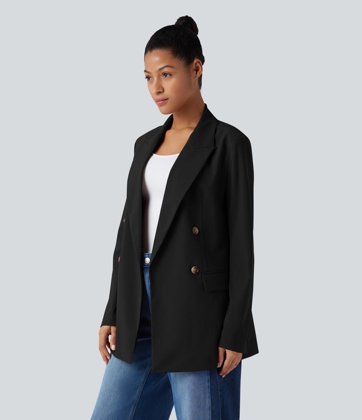 Blazer de travail anti-froissage à col cranté et manches longues avec poches