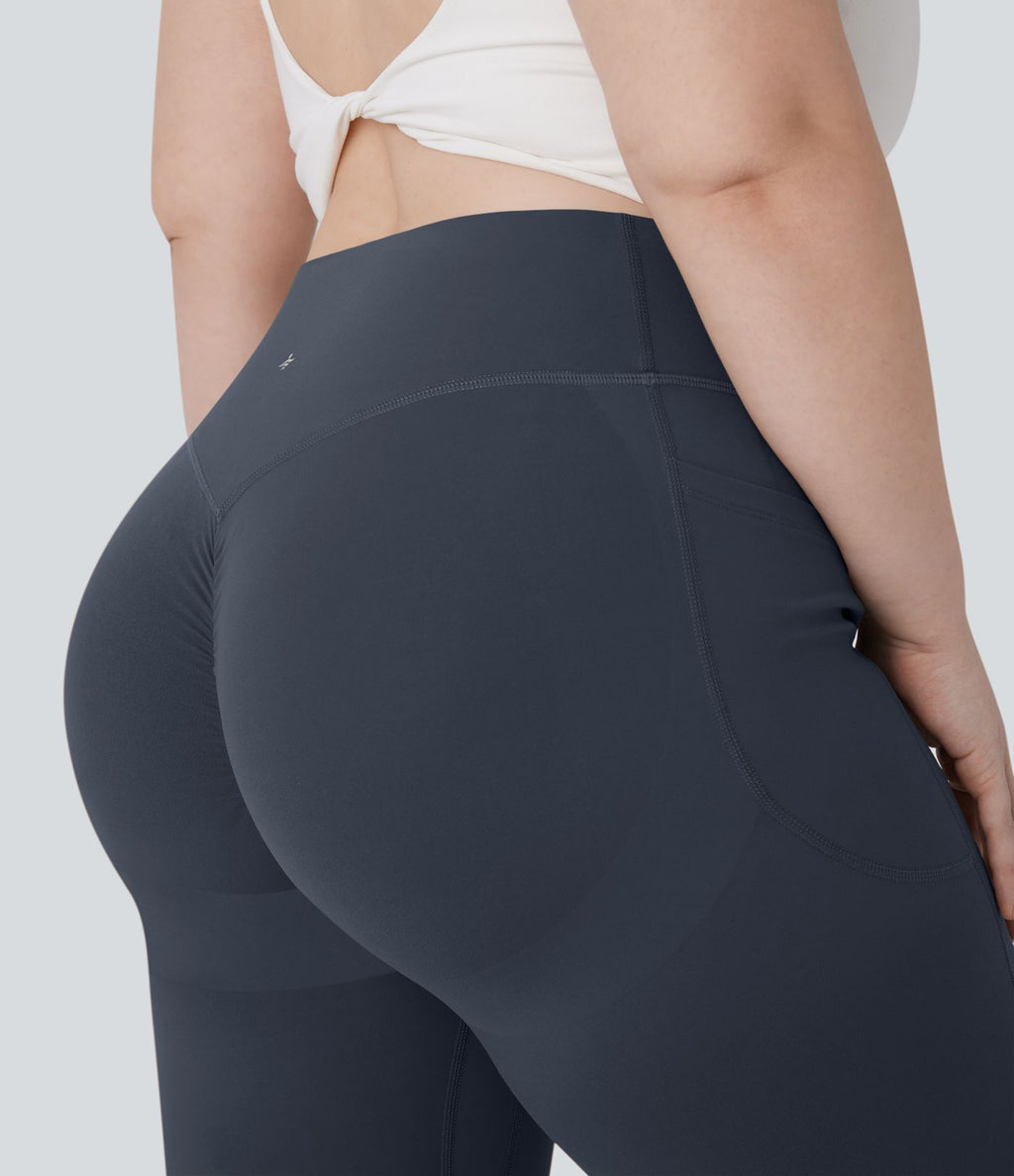 Pantalon de yoga à coupe bootcut gainant galbant taille haute grande taille avec effet scrunch et poches Halara UltraSculpt™