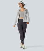 Veste de randonnée à capuche, manches longues, passants pouces et zip avec poches - UPF40+