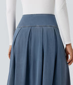 Jupe mi-longue décontractée plissée gainante taille haute effet denim avec poches Halara Flex™