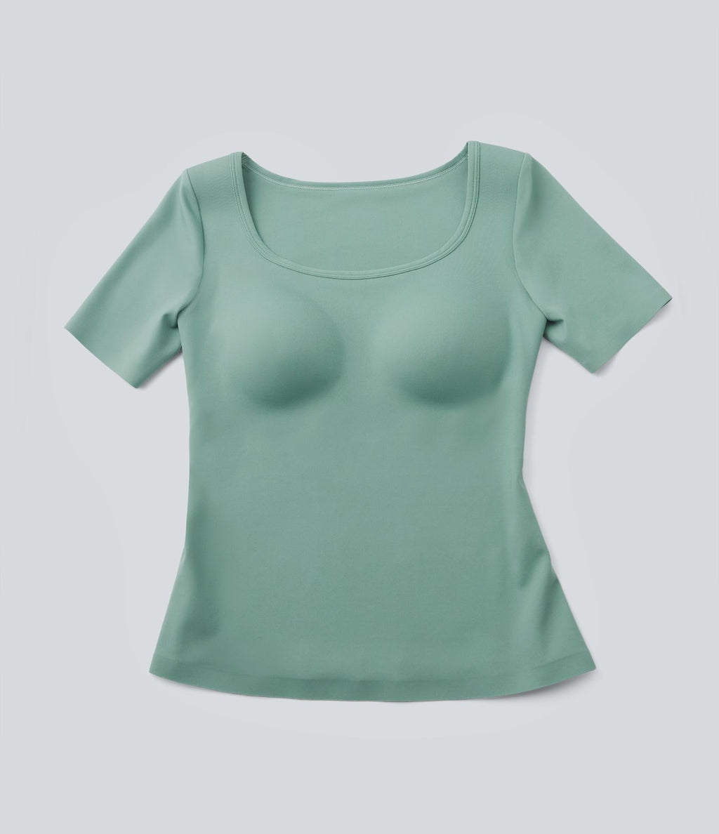 T-shirt casual col rond échancré à manches courtes avec brassière intégrée — Bonnets B-E