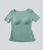 T-shirt casual col rond échancré à manches courtes avec brassière intégrée — Bonnets B-E