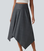 Jupe midi fluide casual taille haute à rayures et ourlet asymétrique mouchoir