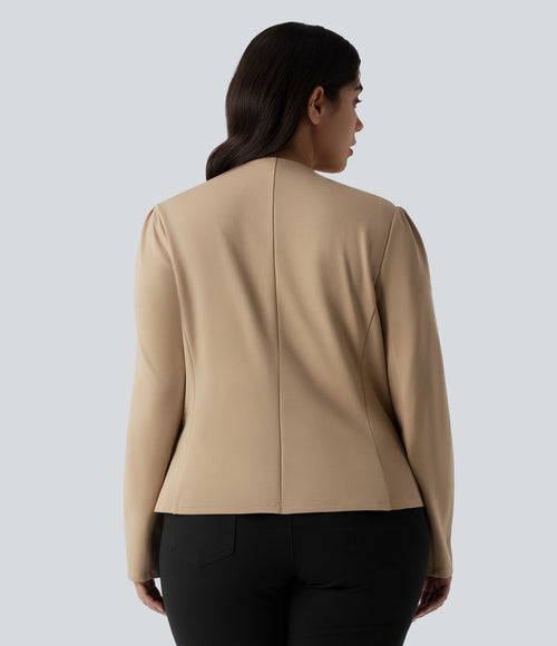 Blazer tailleur grande taille ajusté à col rond et manches longues