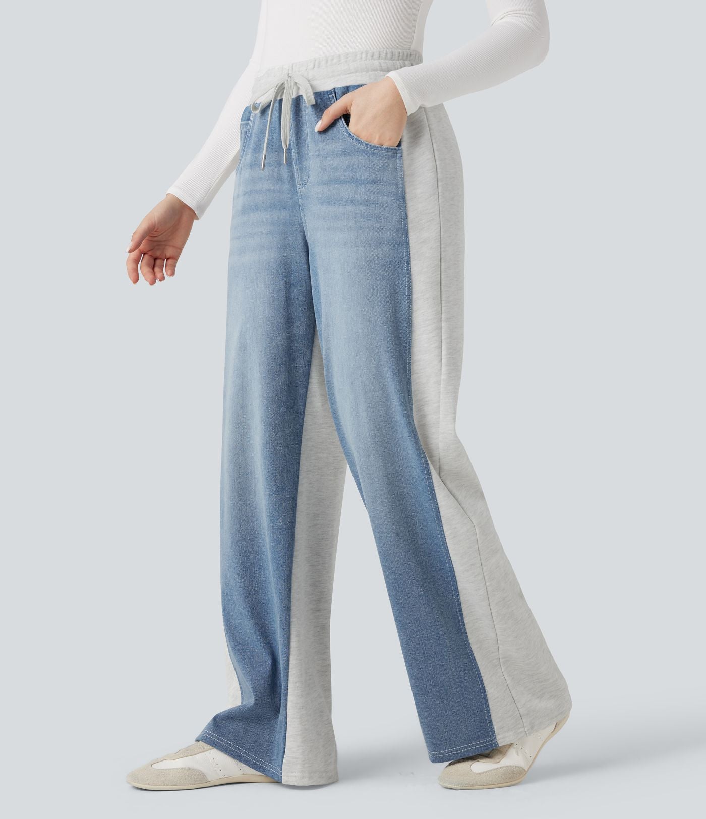 Halara Flex™ Jean larges color block jambes cordon de serrage taille haute avec poches