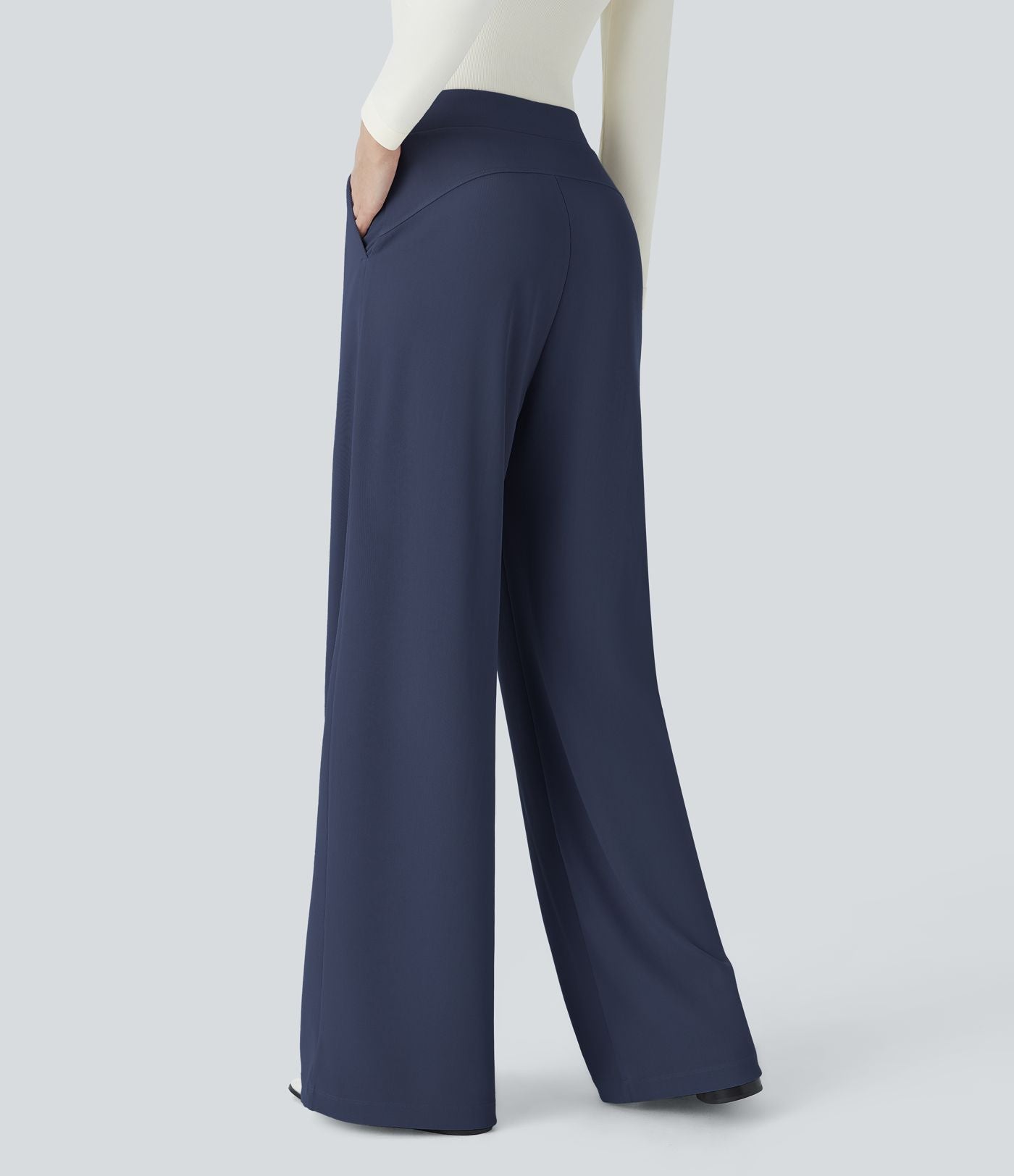 Halara Flex™ Pantalon Tailleur Évasé à Taille Haute Sculptant la Silhouette avec Poches Latérales Micro Waffle