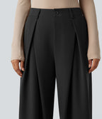 Pantalon tailleur large, taille haute, à poches