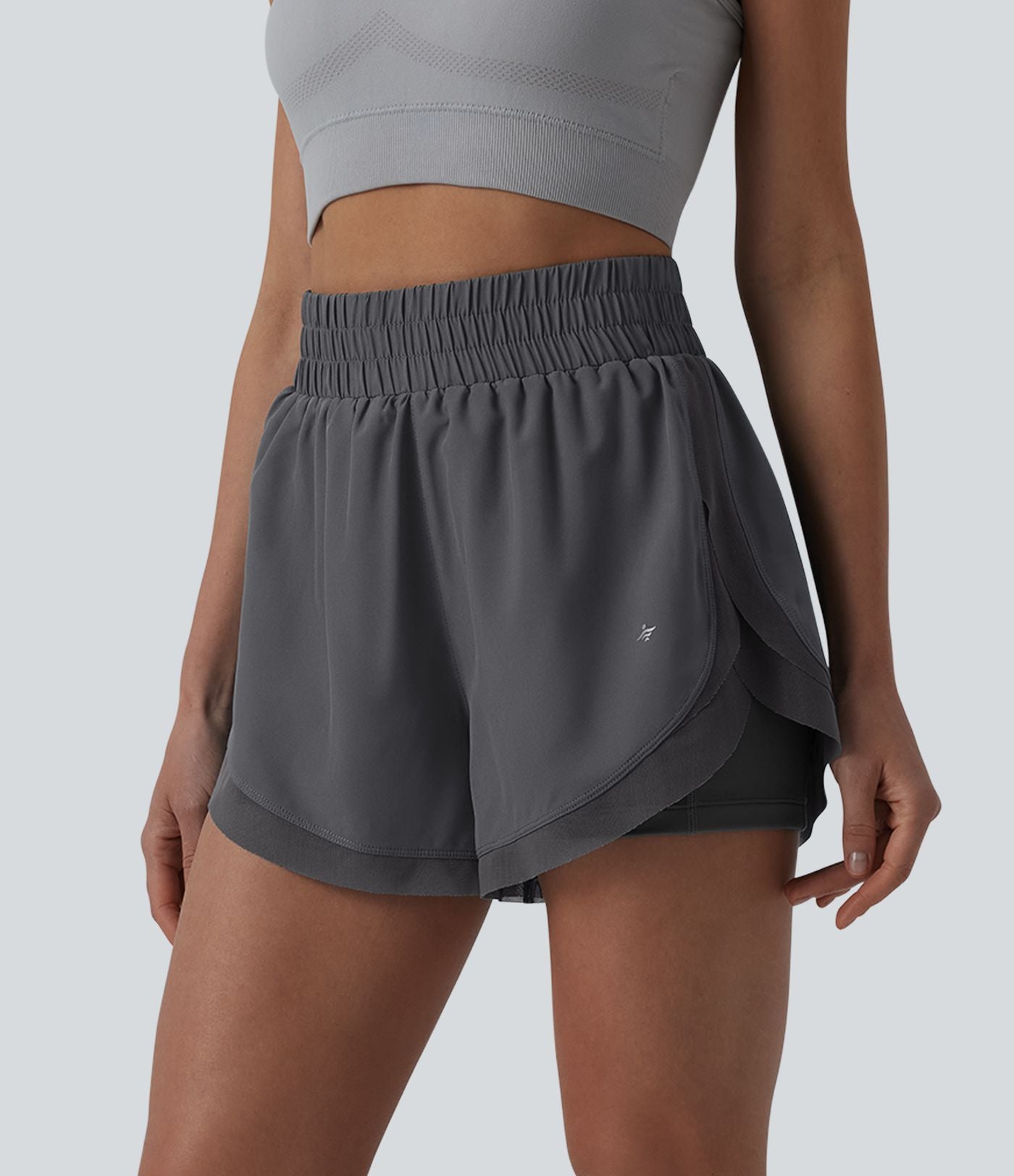 Short de running 2-en-1 taille haute mesh contrasté avec poches