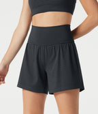 Short de yoga rayé 2-en-1 taille très haute 12,5 cm avec poches