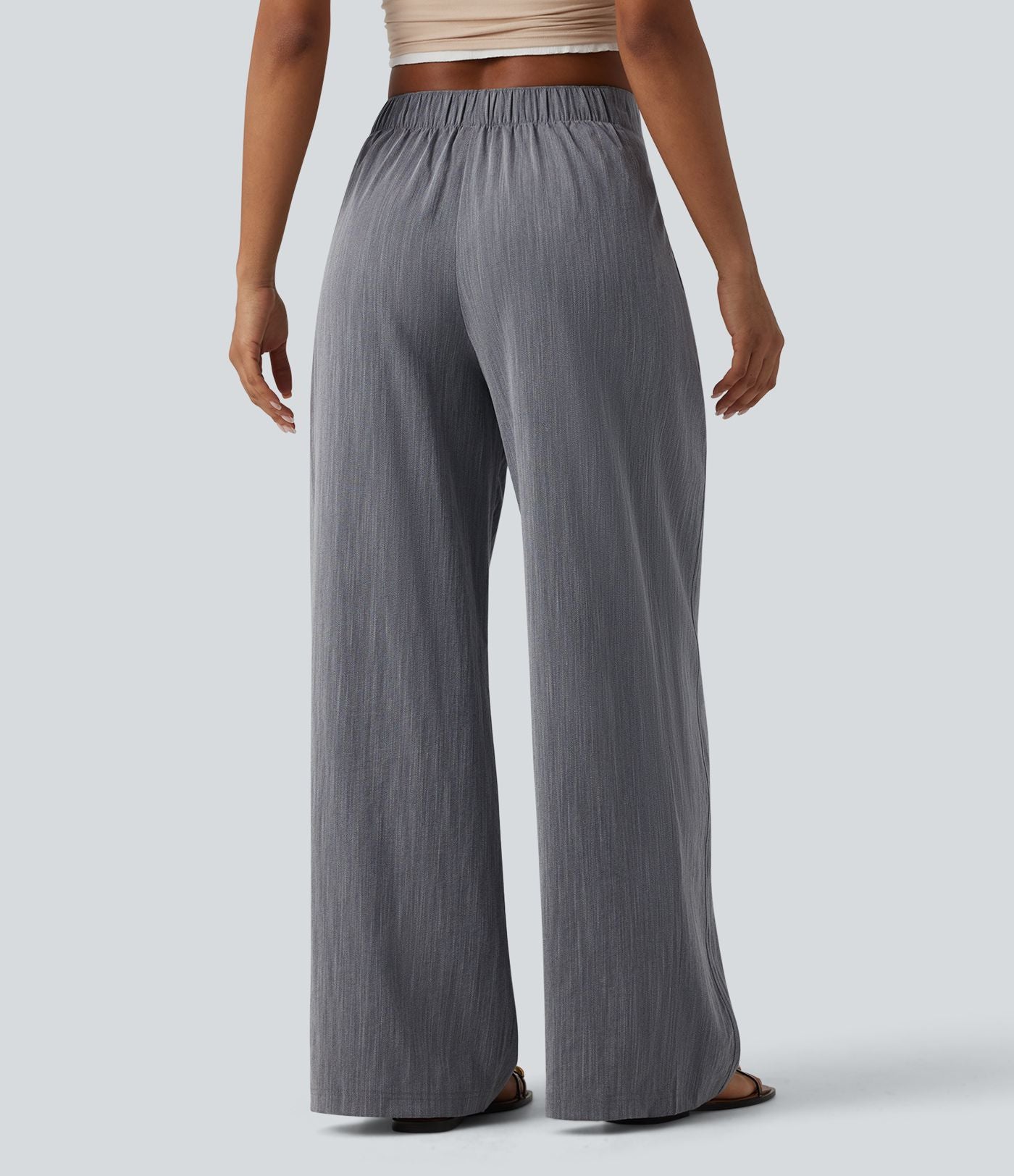 Pantalon casual ample aspect lin taille mi-haute avec poches