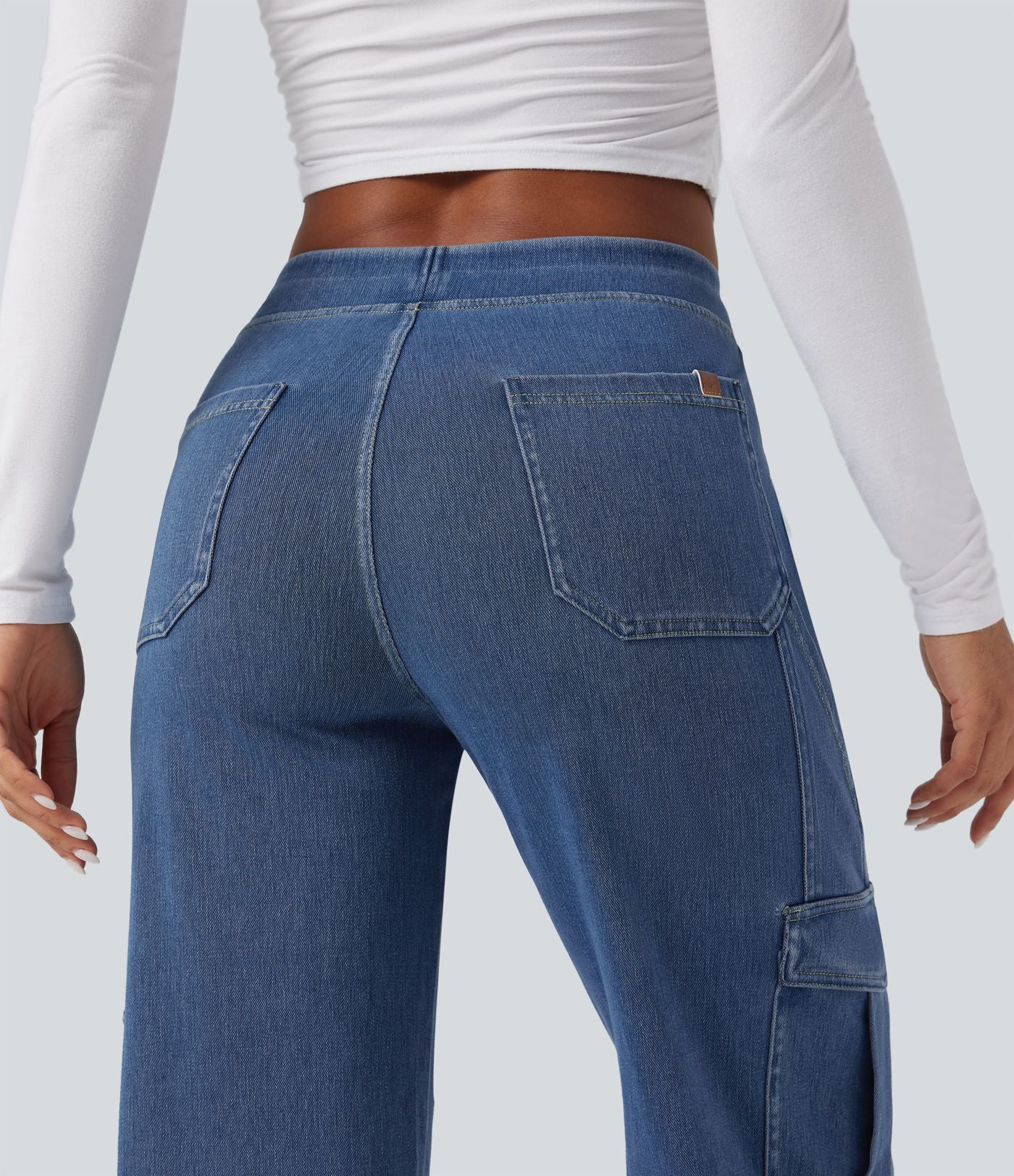 Halara Flex™ Taille Mi-Haute Multiples Poches Jambe Droite Jean Cargo Décontracté Extensible