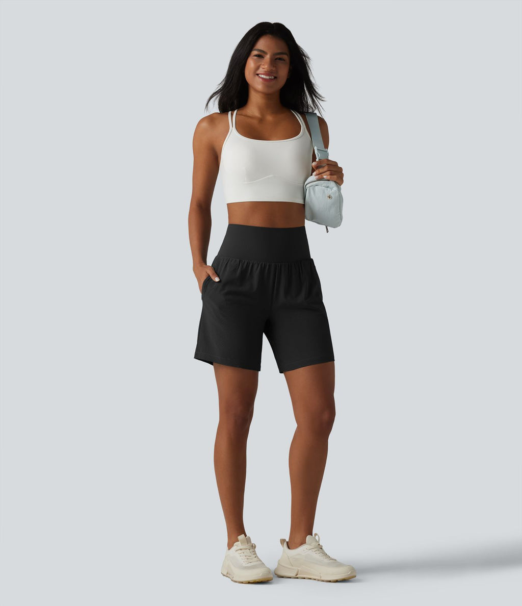 Short de yoga 2 en 1 à taille très haute, effet ventre plat, séchage rapide, 17,5 cm, avec poches