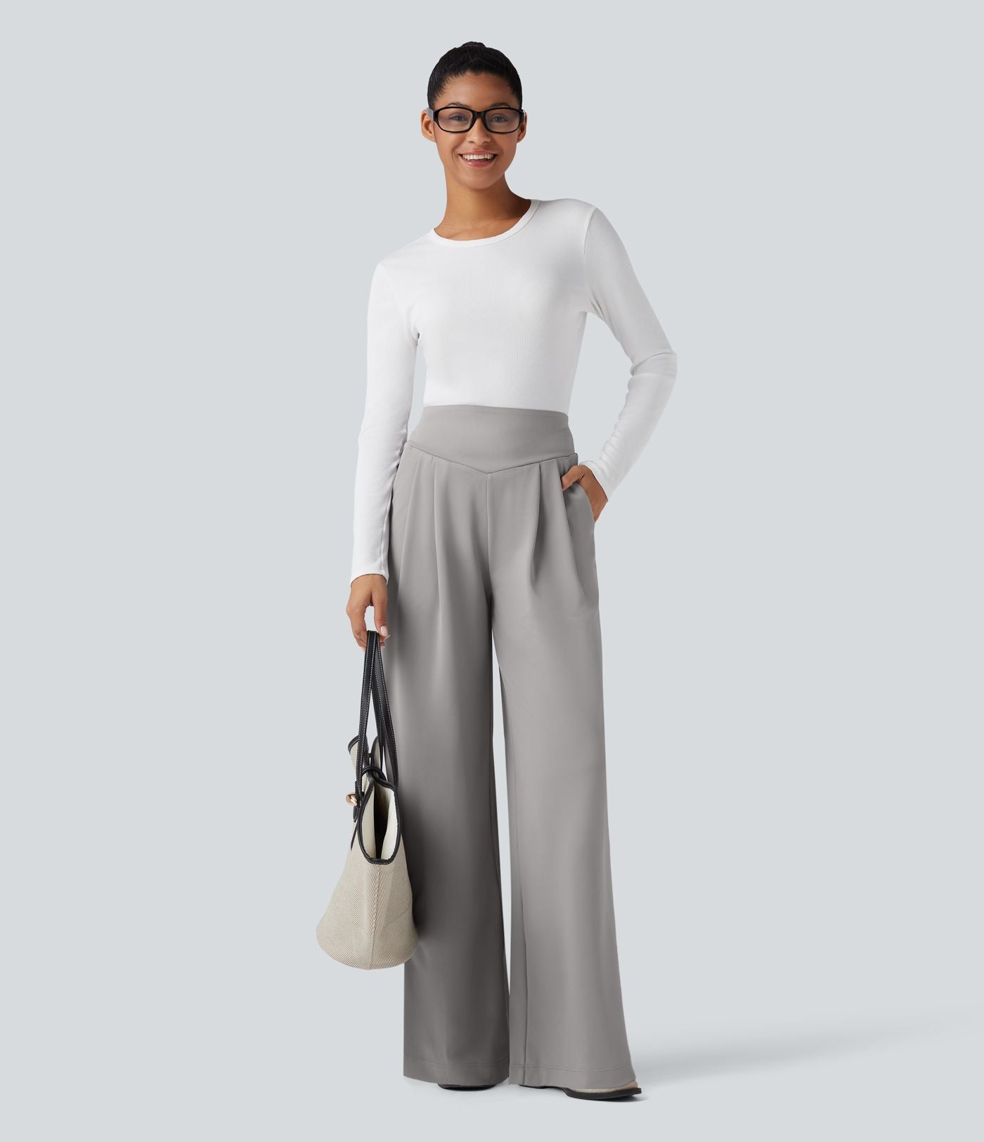 Pantalon de travail droit Halara Flex™ taille haute gainant en crêpe avec poches