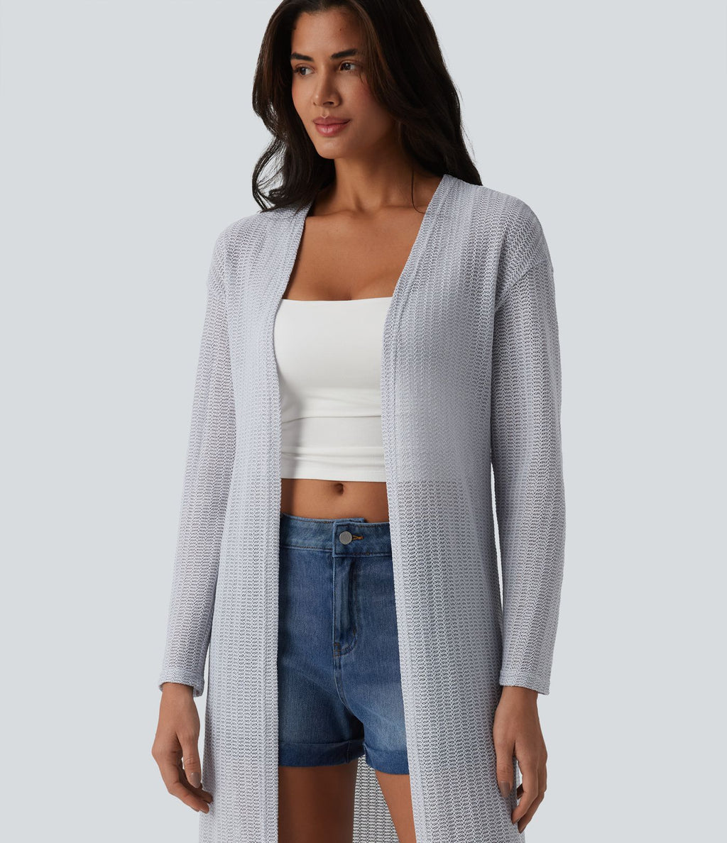 Manteau long casual crochet maille manches longues