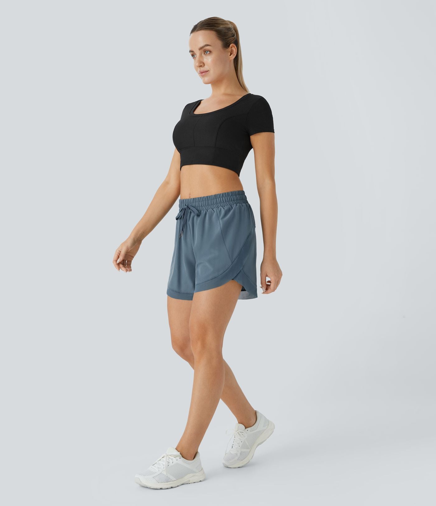 Short 12,5cm Running Fluide 2 en Taille Mi-Haut Cordon de Serrage Mesh Contrastant
