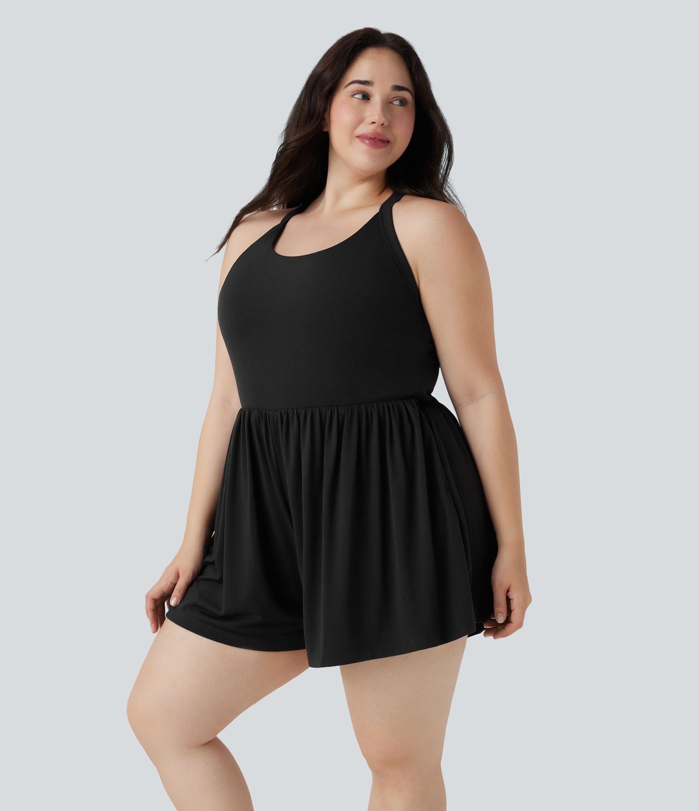 Combinaison-short de séjour grande taille 2-en-1 dos nu torsadée avec poches - Easy Peasy Edition