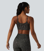 OneForm Brassière de sport de yoga sans couture imprimé léopard bretelles ajustables froncée avec soutien-gorge intégré