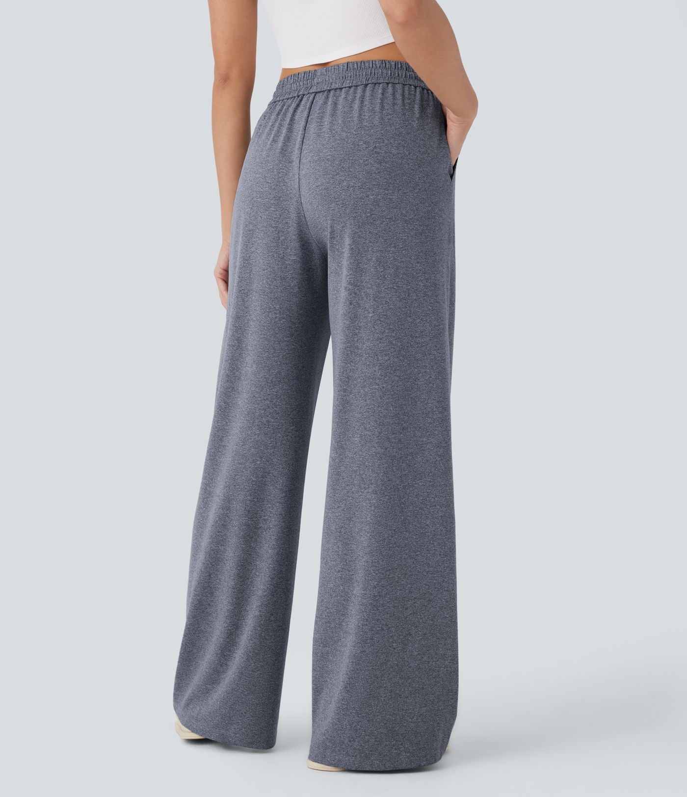 Pantalon large décontracté taille haute avec cordon de serrage et poches latérales