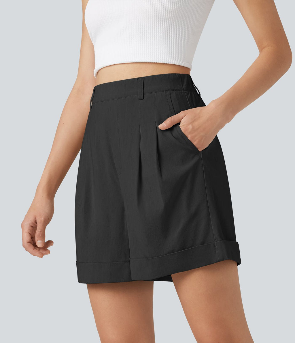 Short ample taille haute décontracté en lin stretch 10 cm avec poches