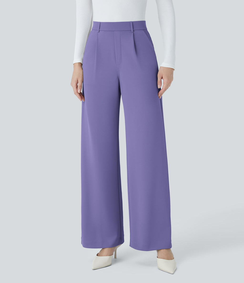 Halara Flex™ Pantalon Tailleur Droit à Taille Haute avec Pli Poches Latérales en Crêpe