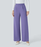 Halara Flex™ Pantalon Tailleur Droit à Taille Haute avec Pli Poches Latérales en Crêpe