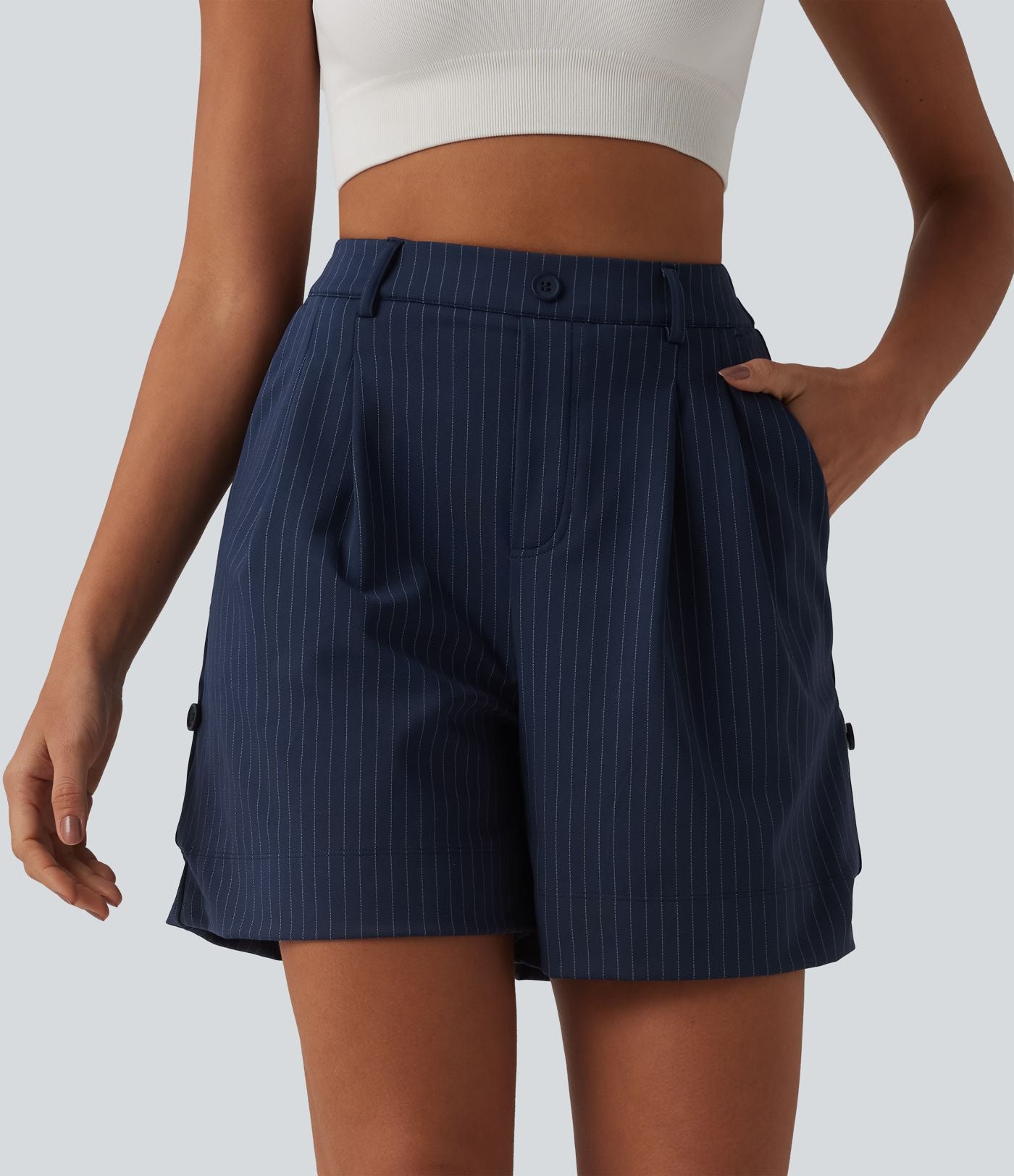 Short casual à rayures 12,5 cm taille haute avec poches