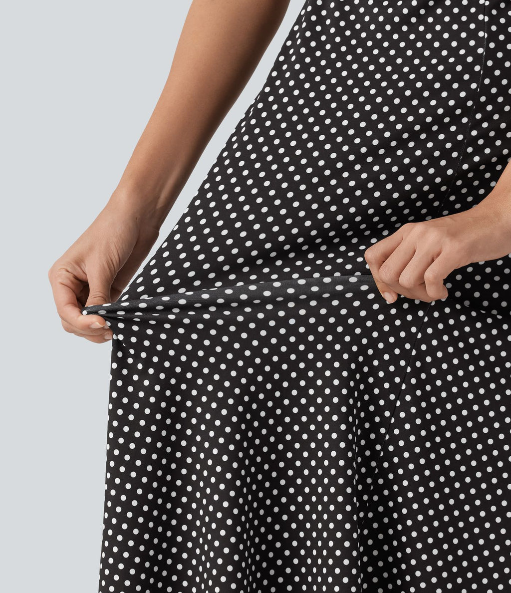 Robe midi décontractée à pois, col V, manches courtes